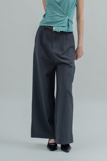 Tailored Pleat Stripes Trouser (Black Stripes)