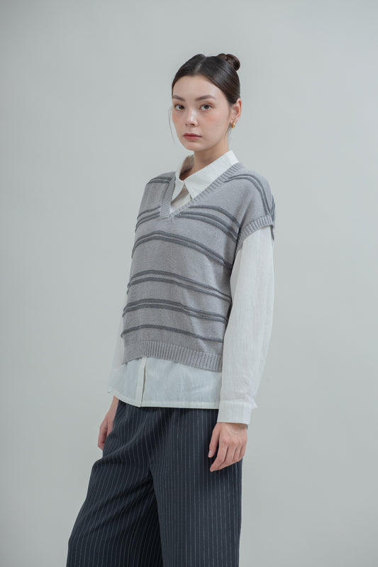 Varsity Textured Knit Top (Grey Stripes)