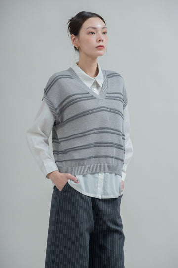 Varsity Textured Knit Top (Grey Stripes)