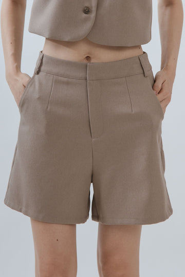 High Waist Tailored A Line Shorts (Khaki)