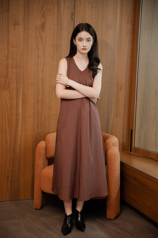 Breezy V- Neck Maxi Dress (Brown)