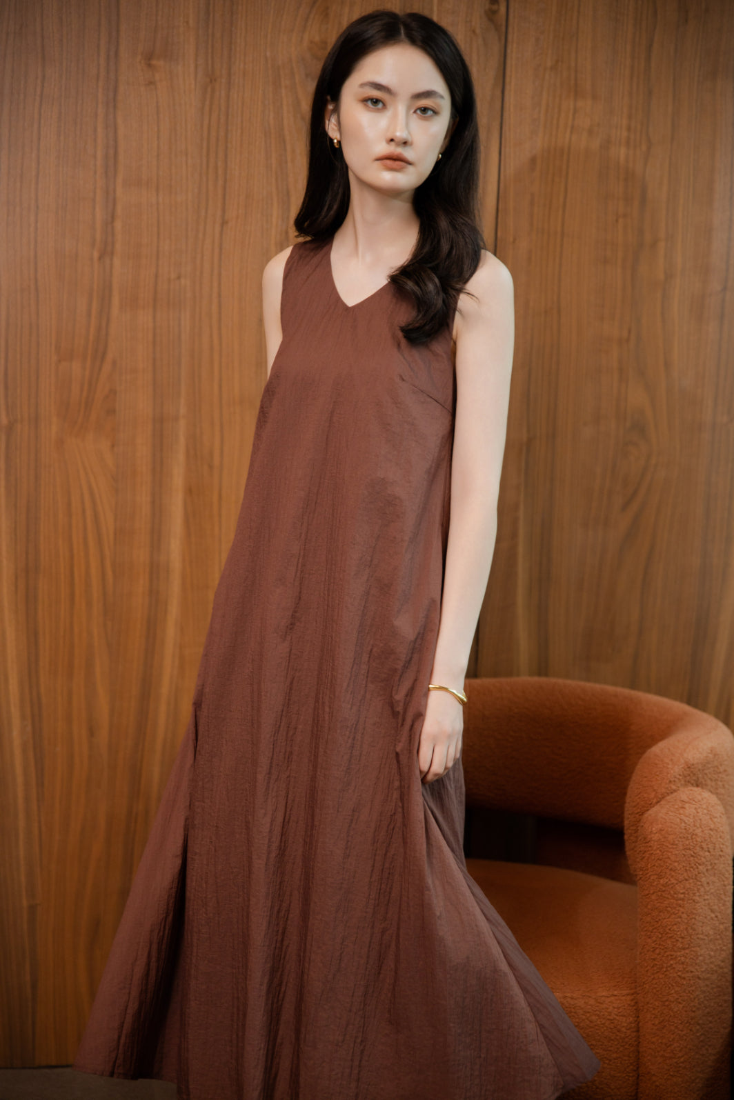 Breezy V- Neck Maxi Dress (Brown)
