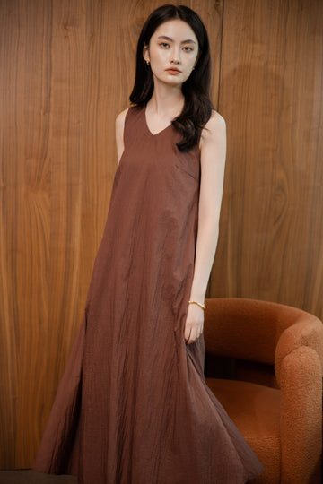 Breezy V- Neck Maxi Dress (Brown)