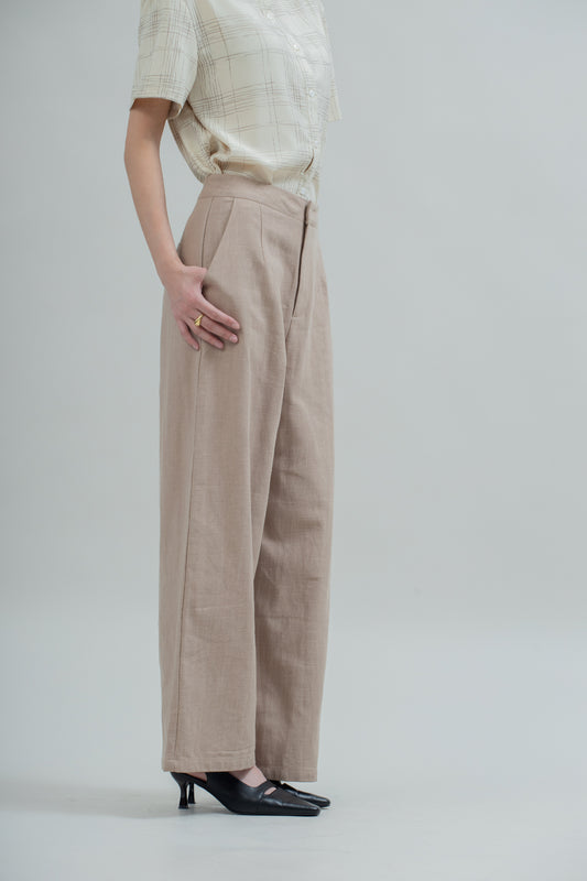 Thalia Linen Relaxed Trousers (Khaki)