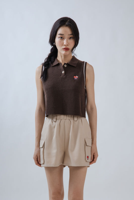 LULU You're Loved Contrast Trim Collared Knit Top (Brown)