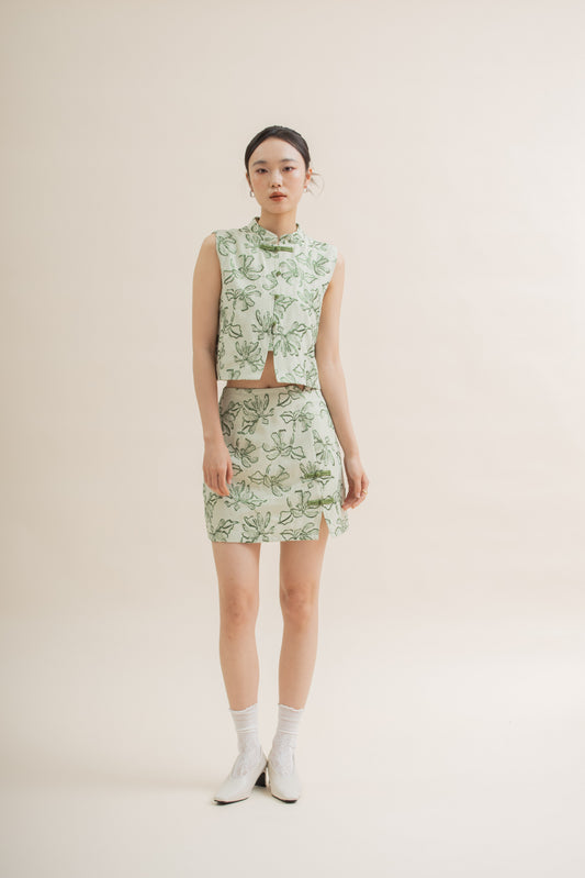 LingHua Embroidery Cheongsam Sleeveless Top (Green)