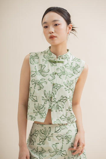 LingHua Embroidery Cheongsam Sleeveless Top (Green)