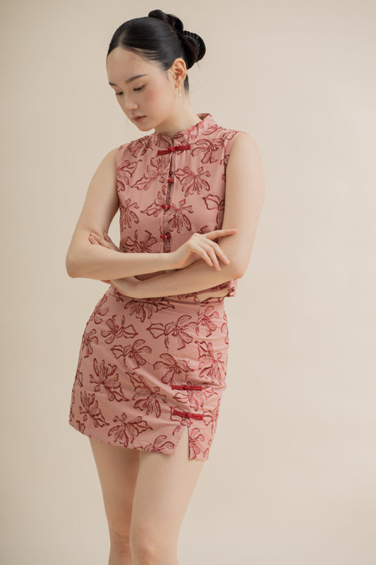 LingHua Embroidery Cheongsam Short Skirt (Pink)