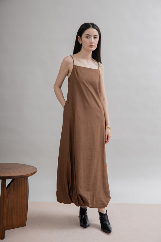Strappy Balloon Dress (Brown)