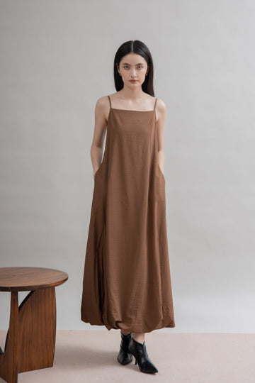 Strappy Balloon Dress (Brown)