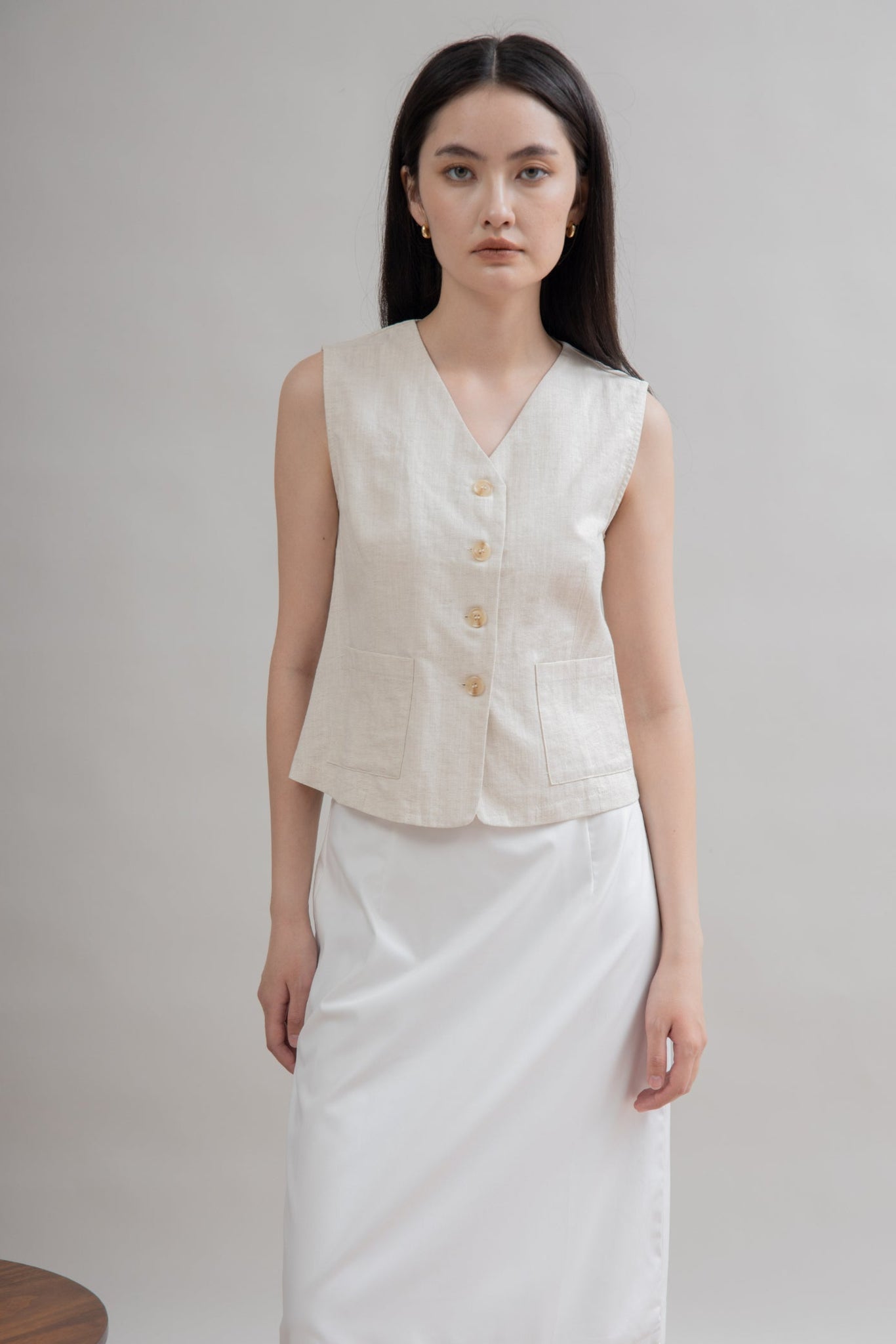 Front Pocket Casual Vest (Beige)