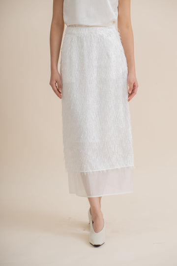 Fringe Textured Long Skirt (Ivory)
