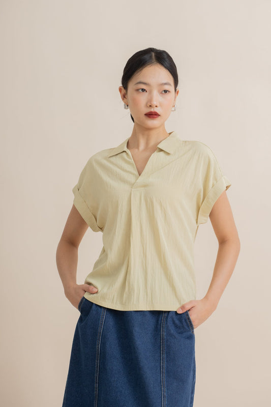 Dolman Sleeve Pleated Top (Pastel Green)