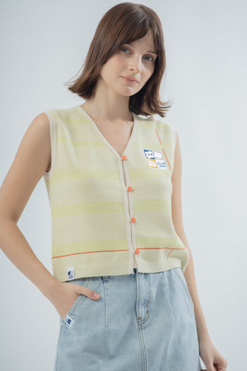 LULU & FRIENDS Whimsical Knit Vest (Green Stripes)