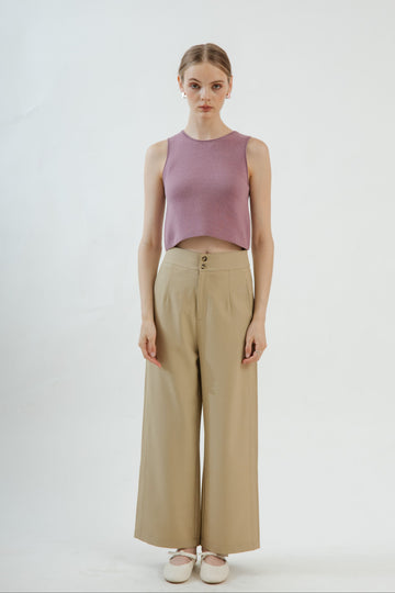 Dual Button Straight Leg Culottes (Khaki)