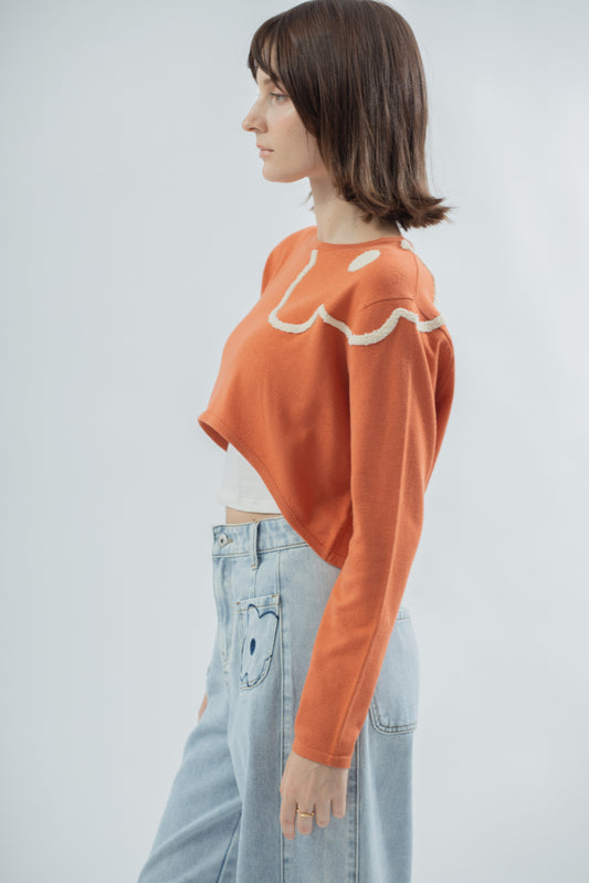 LULU Textured Outline Knit Long Sleeve (Orange)