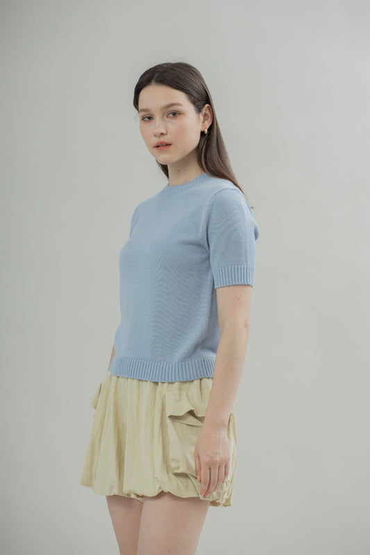 Round Neck Classic Knit Top (Blue)