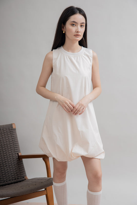 Puffy Sleeveless Mini Dress (Beige)