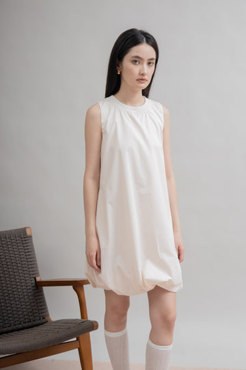 Puffy Sleeveless Mini Dress (Beige)