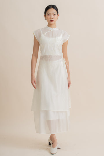 Sheer Blossom Embroidery Cheongsam Dress (Ivory)