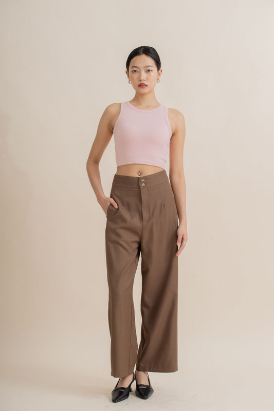Dual Button Straight Leg Culottes (Dark Brown)