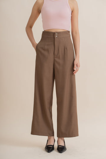 Dual Button Straight Leg Culottes (Dark Brown)