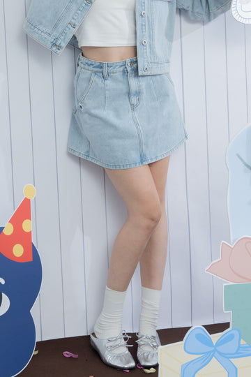 LULU Embroidery Pocket Denim Skirt (Washed Denim)