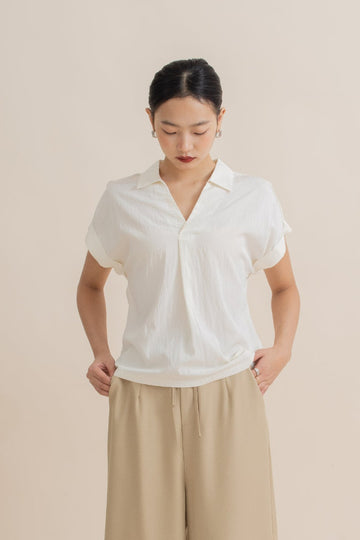 Dolman Sleeve Pleated Top (Beige)