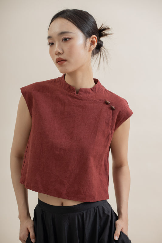 Oriental High Collar Top (Maroon)