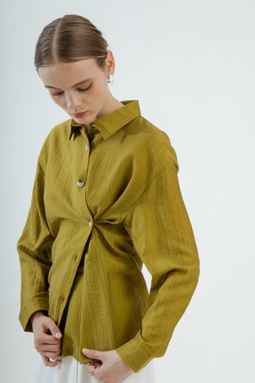Multi-Wear Amber Button Texture Collared Shirt (Olive)