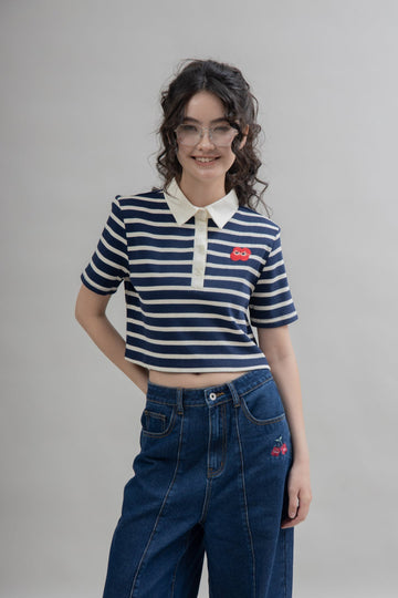 LULU Stripes Collar Top (Blue Stripes)