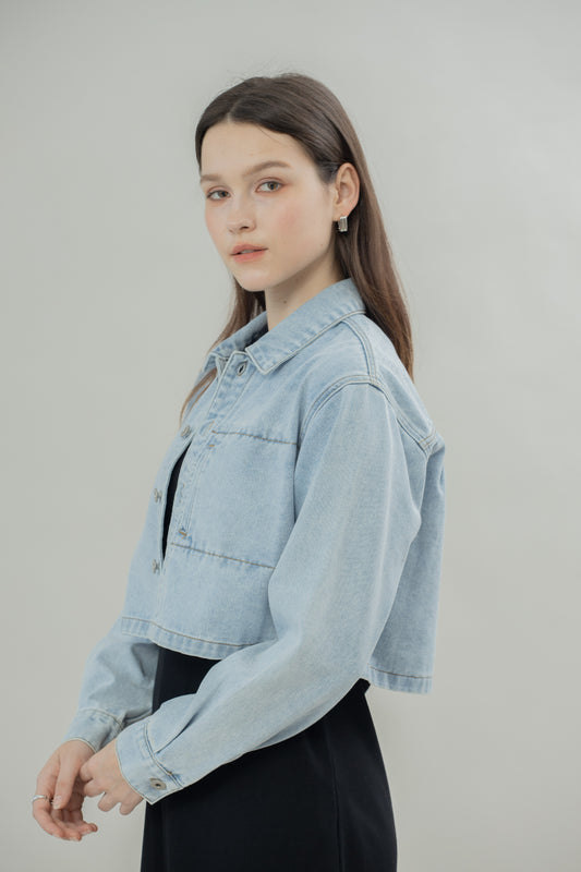 Offset Crop Denim Jacket (Denim)