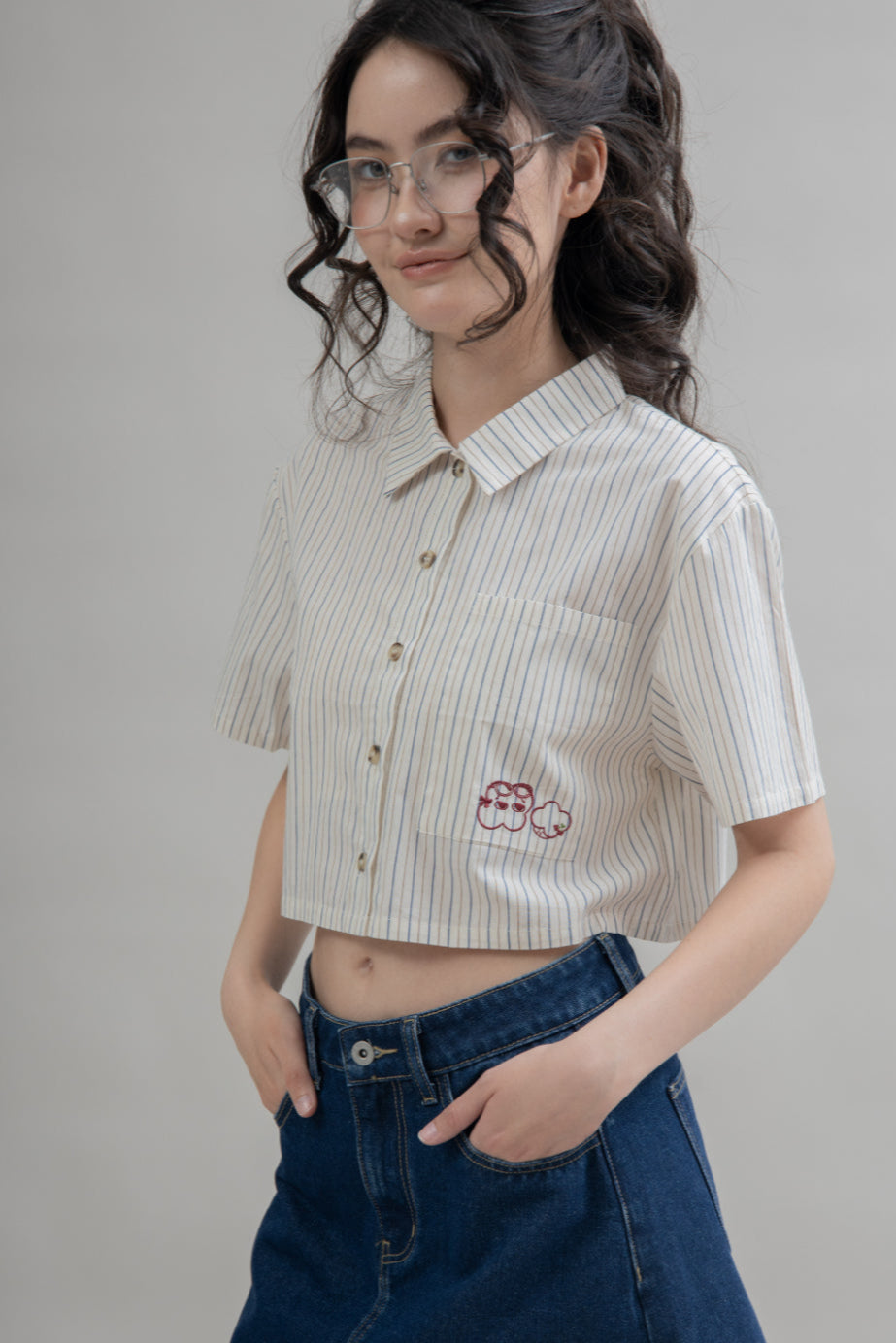 LULU Stripes Crop Shirt (Beige Stripes)