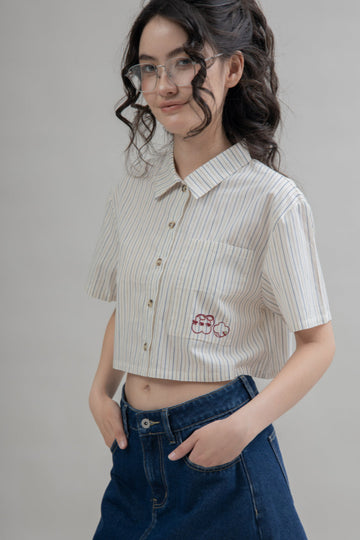 LULU Stripes Crop Shirt (Beige Stripes)