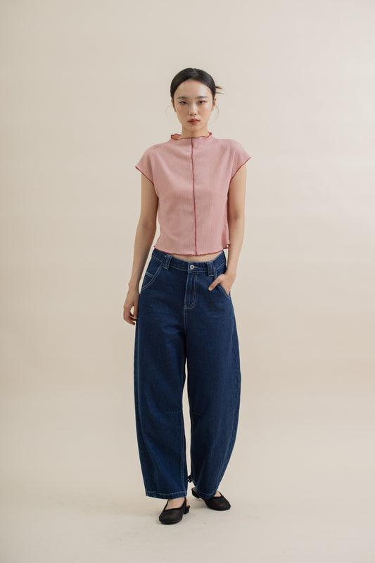 Contour Seam Cap-Sleeve Top (Pink)