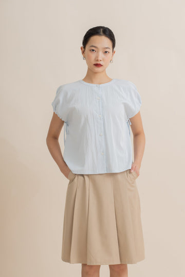 Sleeve-Tie Relaxed Top (Light Blue)