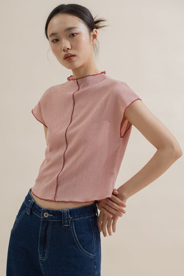 Contour Seam Cap-Sleeve Top (Pink)