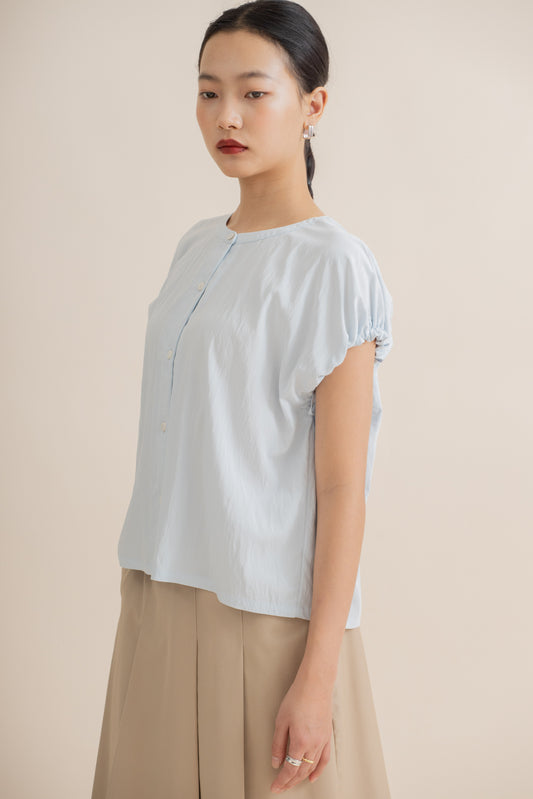 Sleeve-Tie Relaxed Top (Light Blue)