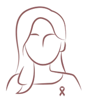 Line illustration of a woman wearing a pink ribbon