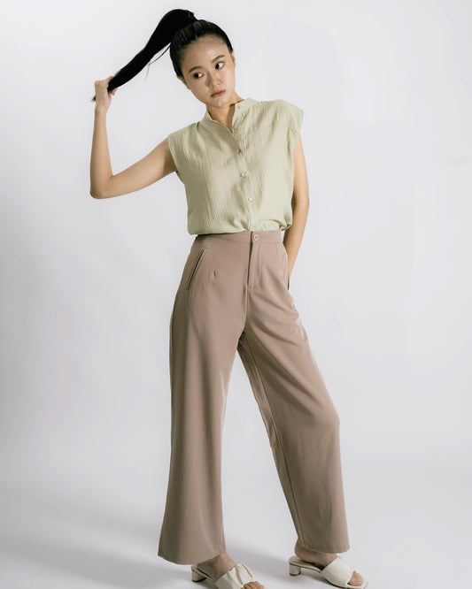 Mandarin Collar Sleeveless Blouse (Ash Green)