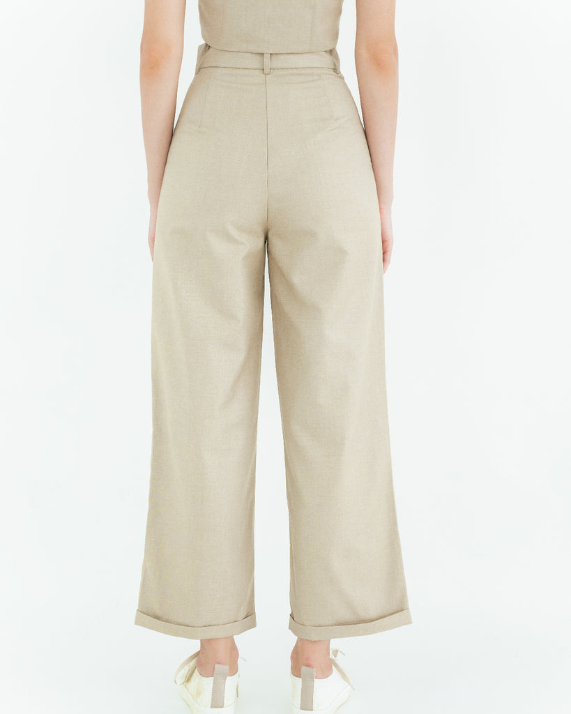 High Waist Straight Cut Trousers (Light Khaki)