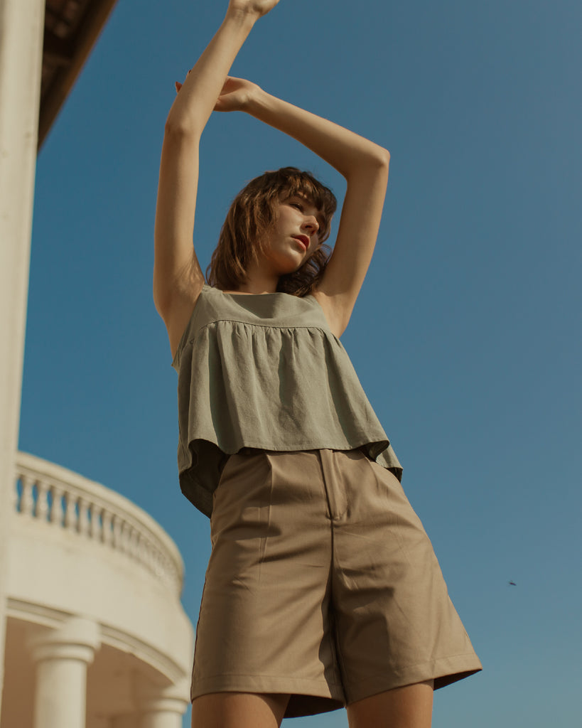 Adria Sleeveless Flare Top (Ash Green)