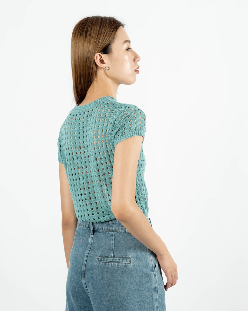 Knit Mesh Short Sleeve Top (Turquoise)
