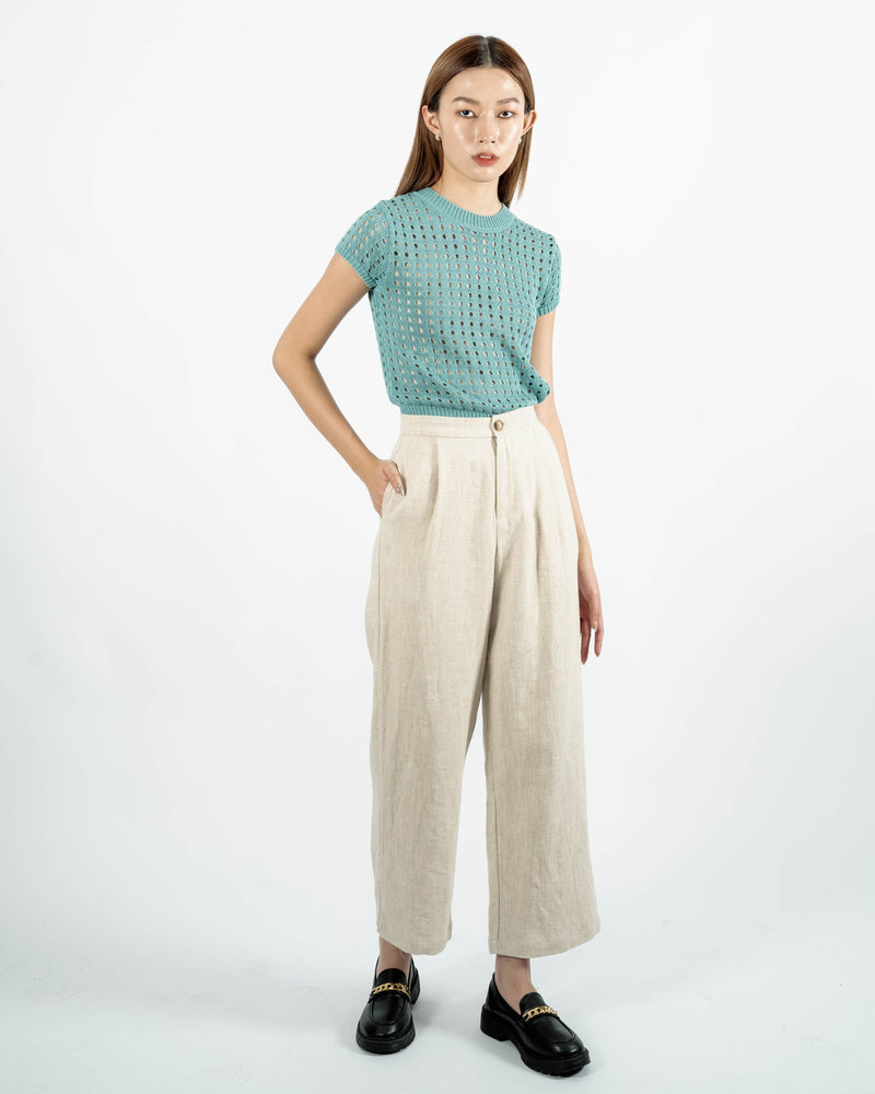 Knit Mesh Short Sleeve Top (Turquoise)