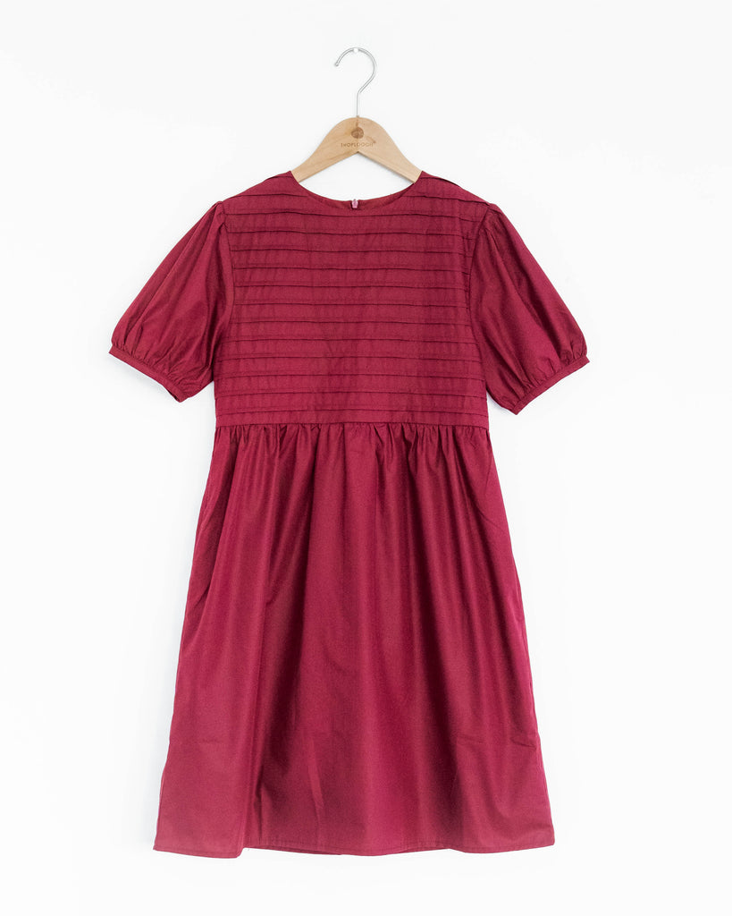Anna Front Pleated Midi Dress (Red)_Front