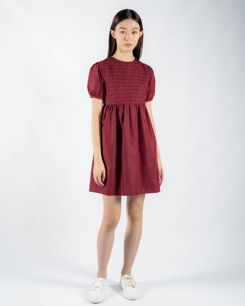 Anna Front Pleated Midi Dress (Red)