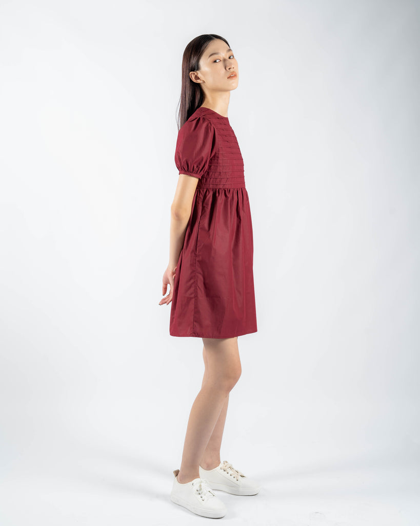 Anna Front Pleated Midi Dress (Red)