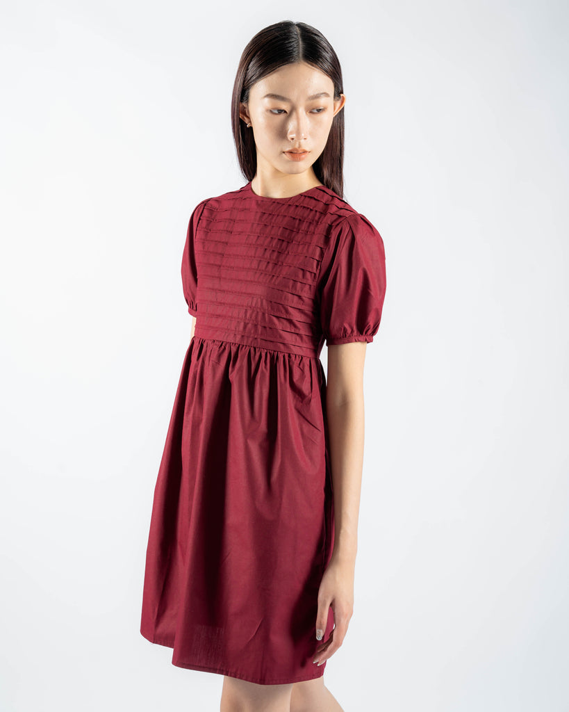Anna Front Pleated Midi Dress (Red)