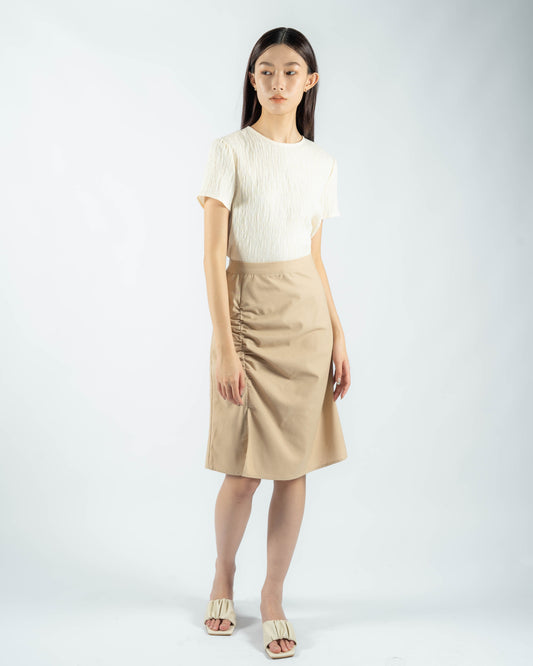 Ari Round Neck Textured Top (White)