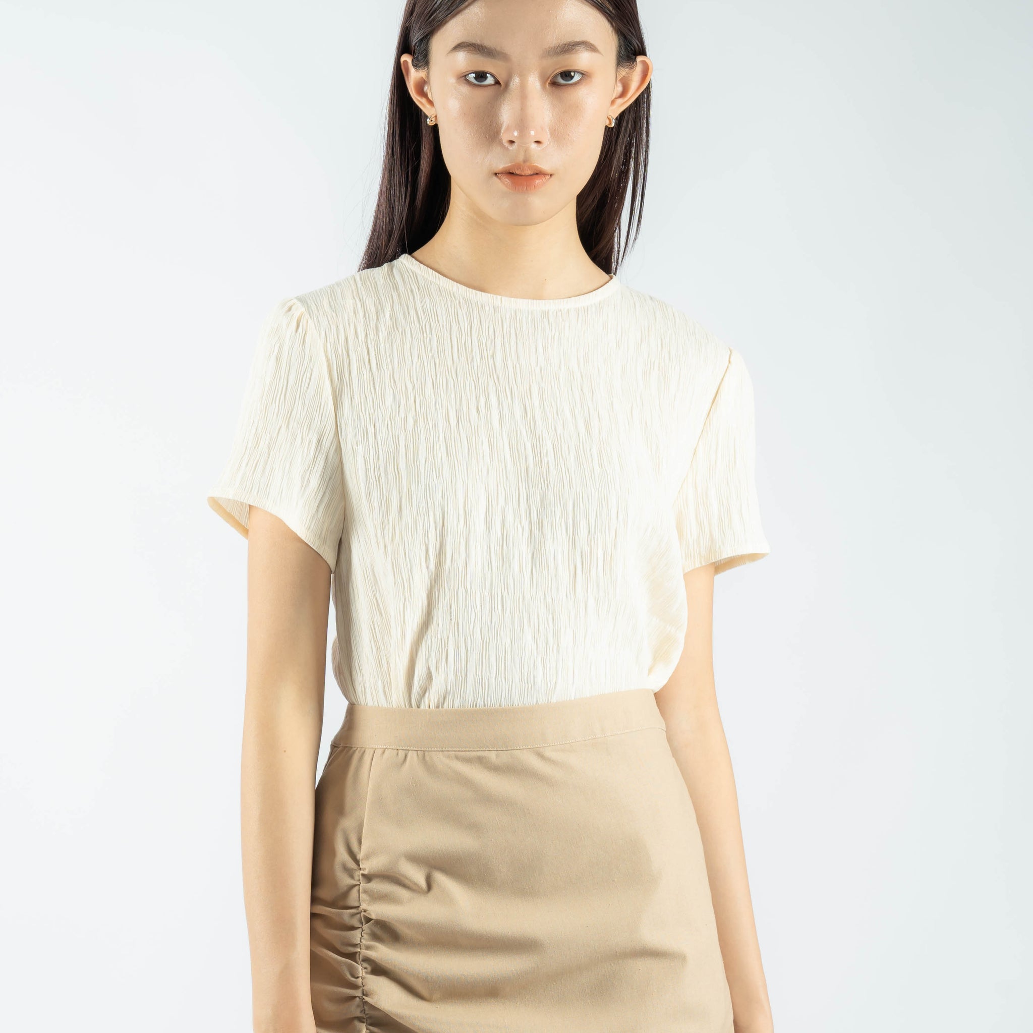 Ari Round Neck Textured Top (White)